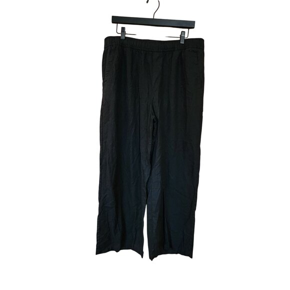 Old Navy Womens Black Wide Leg Pants Size L High-Rise 55% Linen - Picture 1 of 3